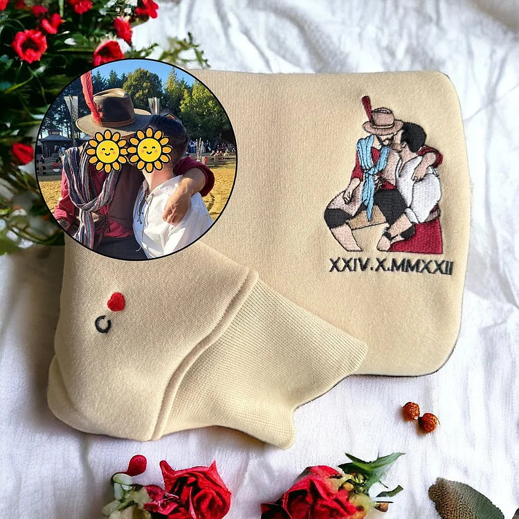 Custom Embroidered Sweatshirt Portrait Music Player Couple Family Gift