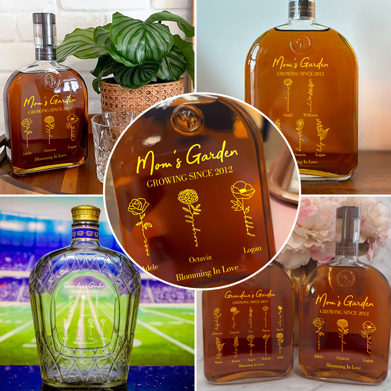 Custom Golden Foil Birth Flower Whiskey Bottle - Gifts for Mom/Grandma