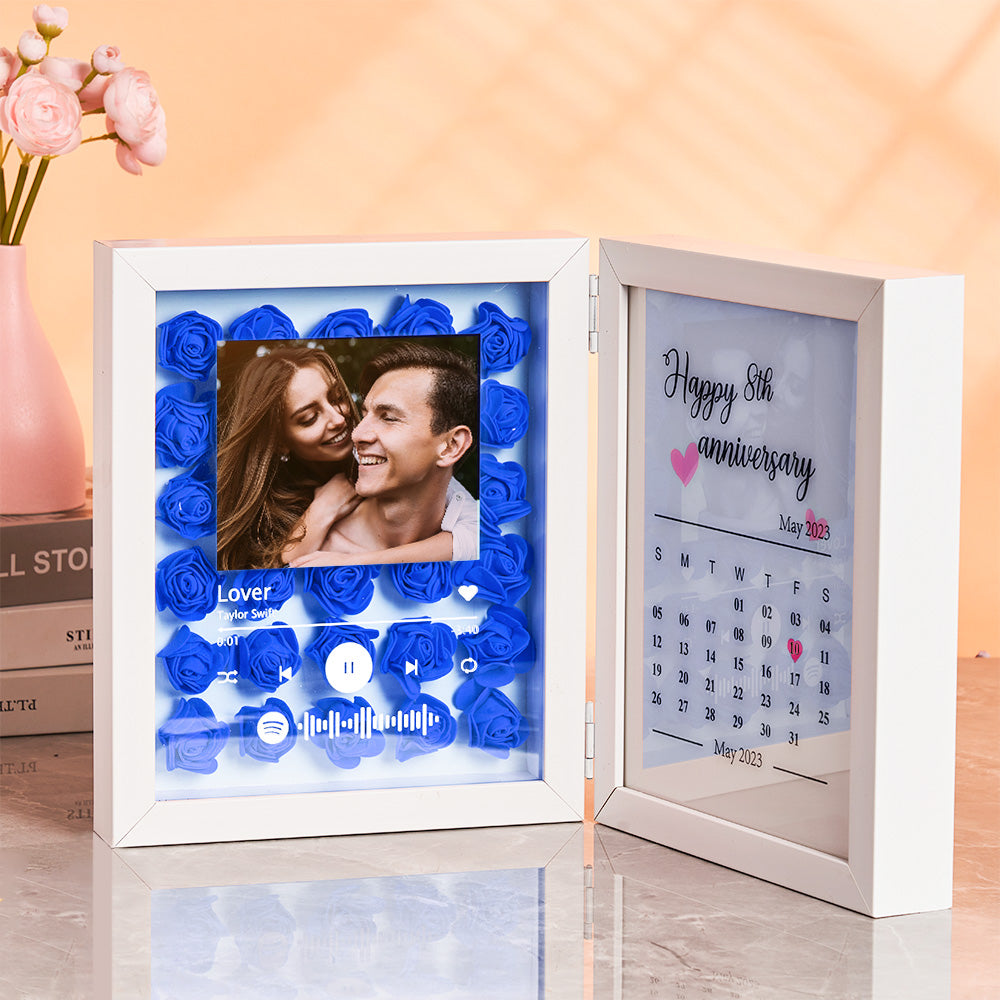 Personalized Photo Rose Flower Foldable Frame Custom Music Code Anniversary Gift for Couple