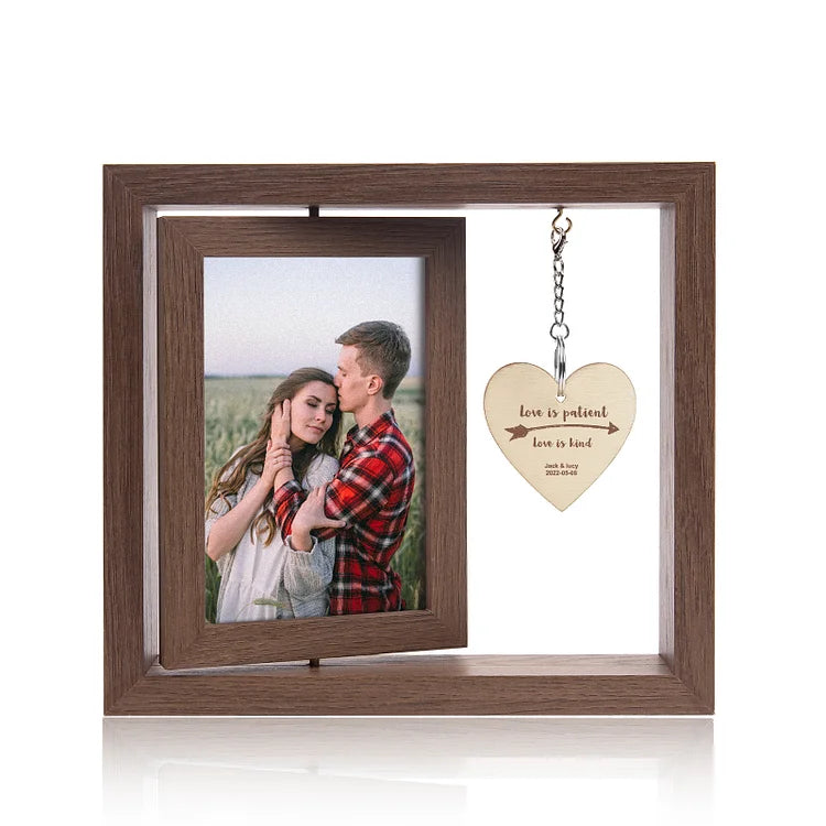 Personalized Photo Rotatable Wooden Frame Custom Text Gift For Couple/Family