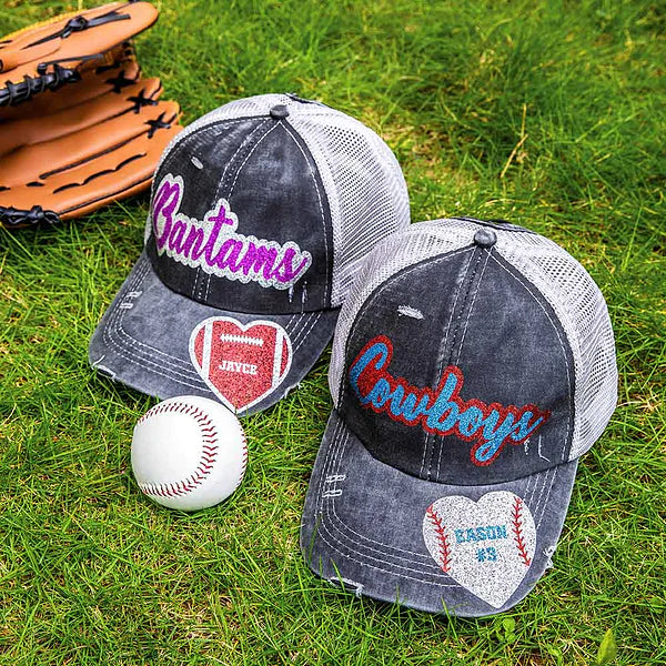 Personalized Sport Ponytail Cap Adjustable Band Hat with Glittering Name and Number Gift for Ball Sports Lover