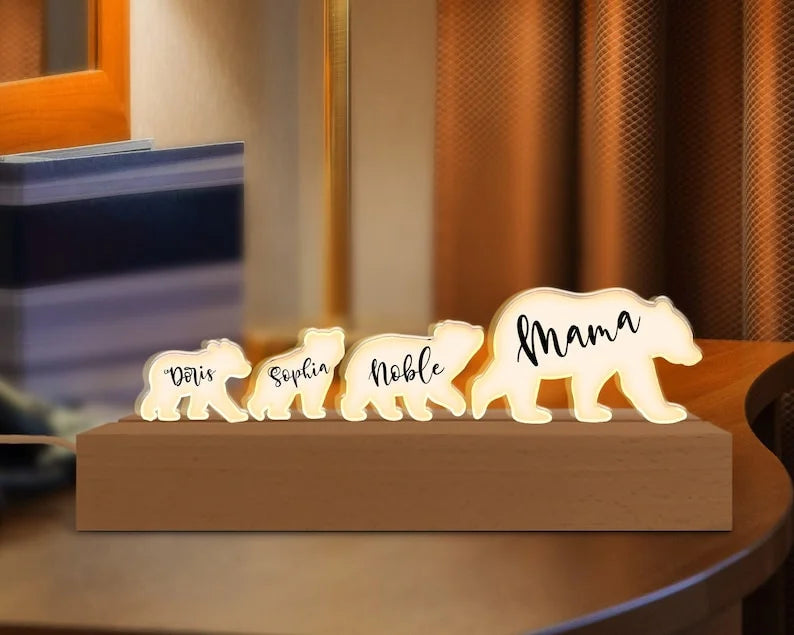 Personalized Bears Family Acrylic Night Light, Mama Bear LED Lamp,Mom Birthday Gift