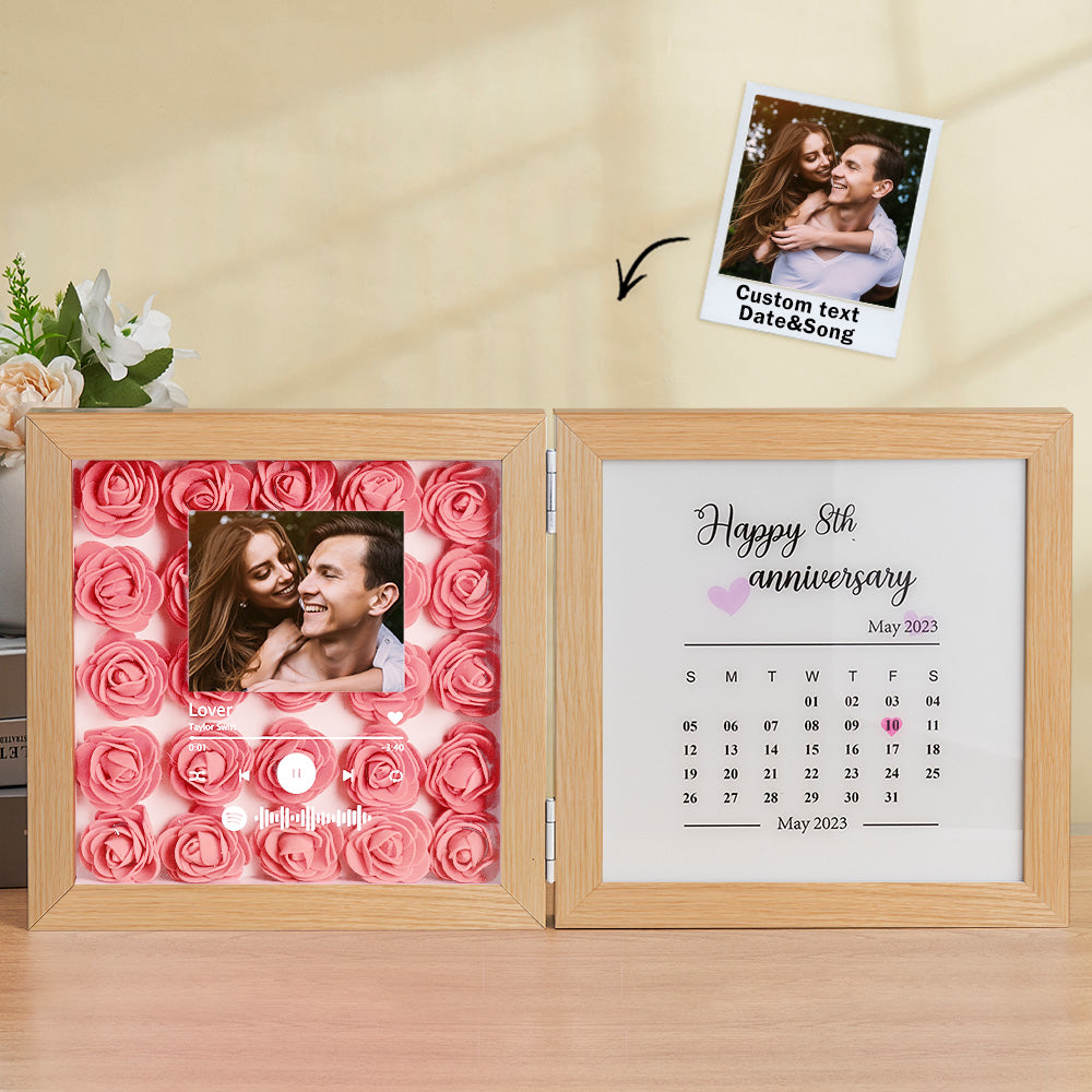 Personalized Photo Rose Flower Foldable Frame Custom Music Code Anniversary Gift for Couple