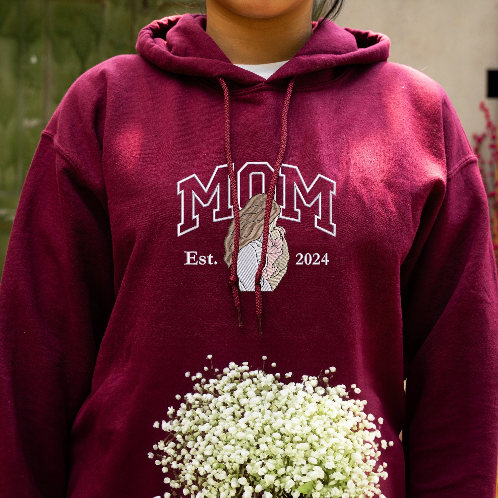 Mama Embroidered Sweatshirt Custom Portrait From Photo Hoodie