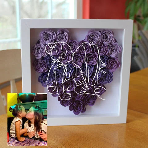 Custom Heart Line Art Flower Shadow Box, The best gift for family, Boyfriend Mother Father Day