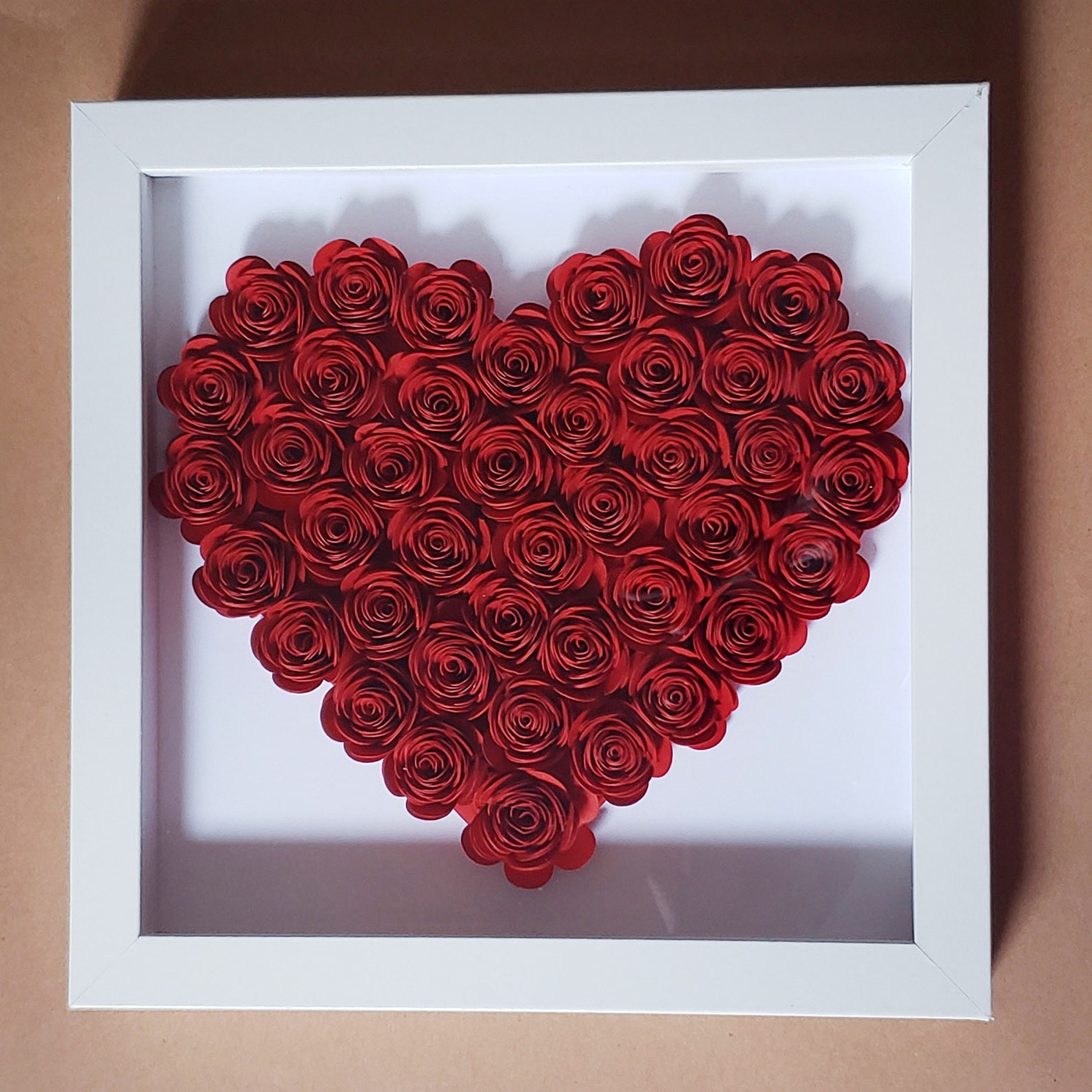 Heart Shape Purple Pink Red Bule Monochrome Roses Shadow Box  Gift Ideas 3D Paper Roses Flower