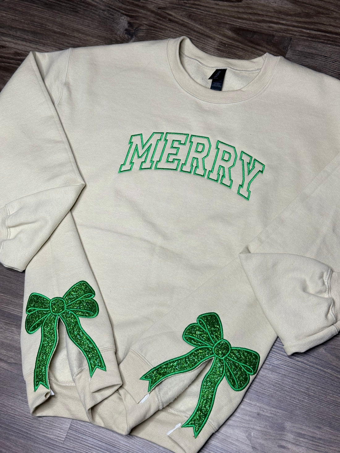 Personalized Green/Red Merry Christmas Bow Side Sweatshirt