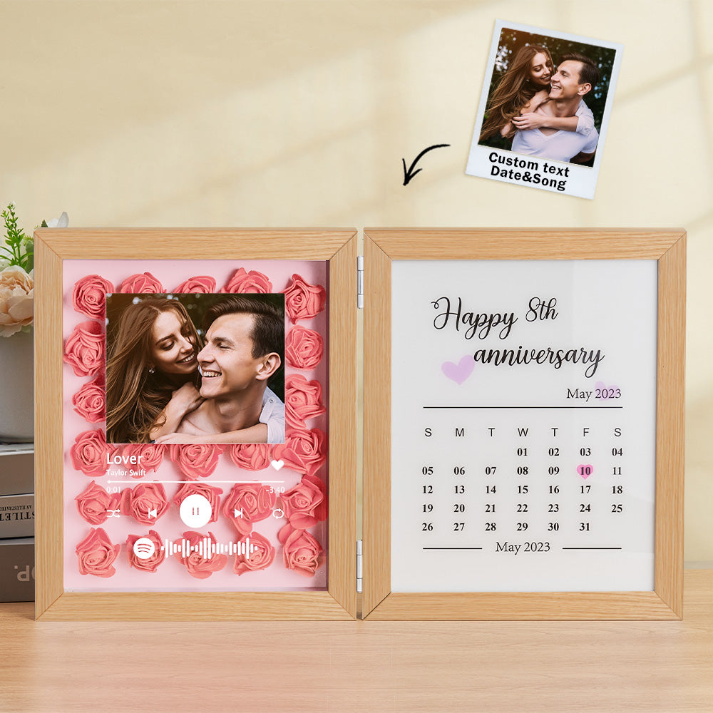 Personalized Photo Rose Flower Foldable Frame Custom Music Code Anniversary Gift for Couple