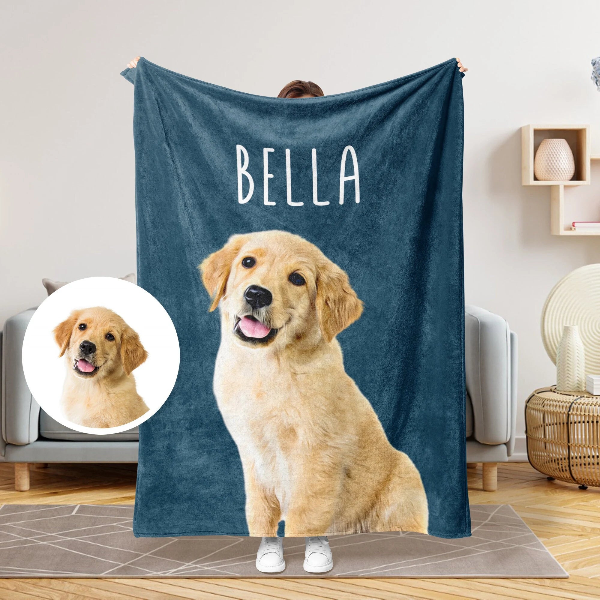 Personalized Pet Portrait Photo Fleece Blanket