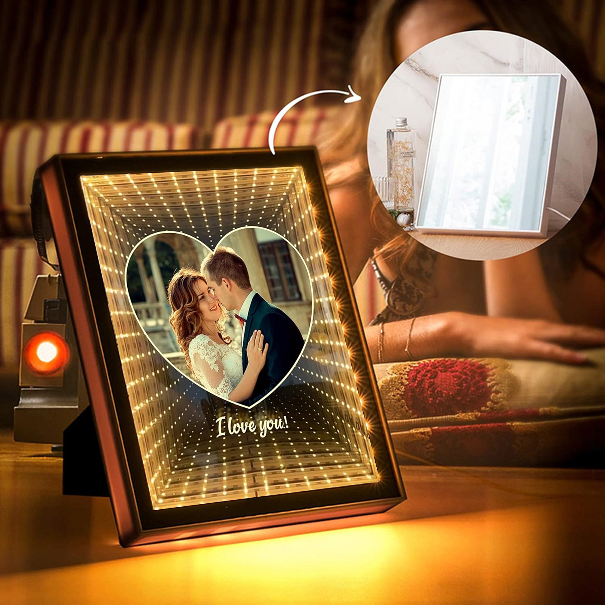 Customized Couple Photo Love Corridor Mirror Lamp