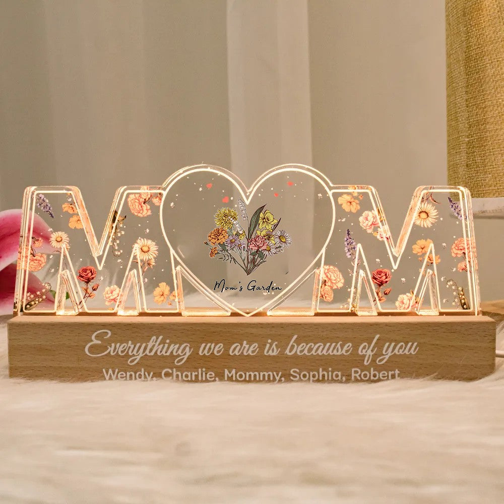 Customized Flower Print LED Night Light, Birthday Flowers, Gift For Mom (Customized free)