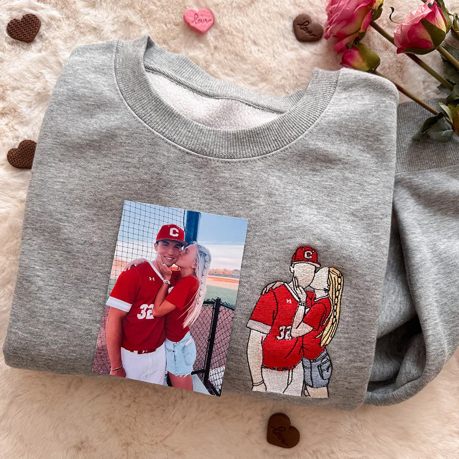 Custom Embroidered Portrait Sweatshirt from Photo • Valentine’s Day Gift