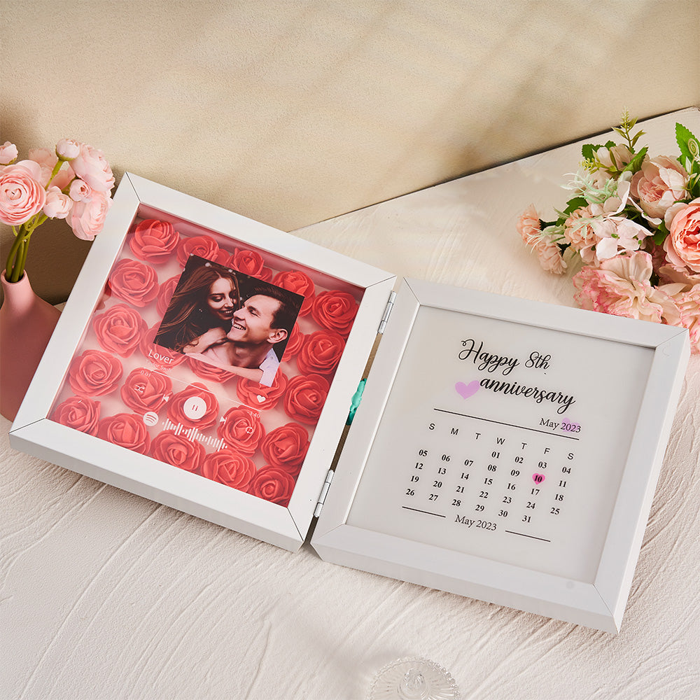 Personalized Photo Rose Flower Foldable Frame Custom Music Code Anniversary Gift for Couple