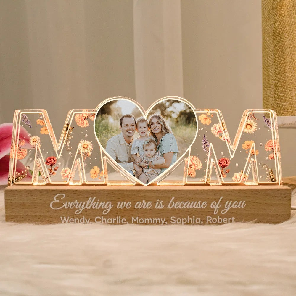 Customized Flower Print Photo LED Night Light, Birthday Flower, Gift For Mom (Customized free)