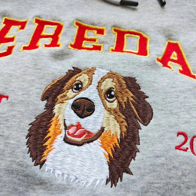 Custom Full Color Embroidered Sweatshirt With Pet Portrait