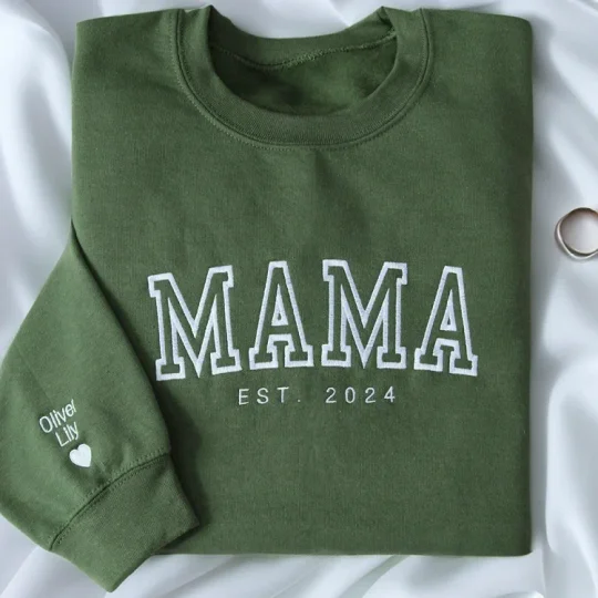 Personalized Mama Embroidered Sweatshirt With Date & Name, Mother's Day Gift