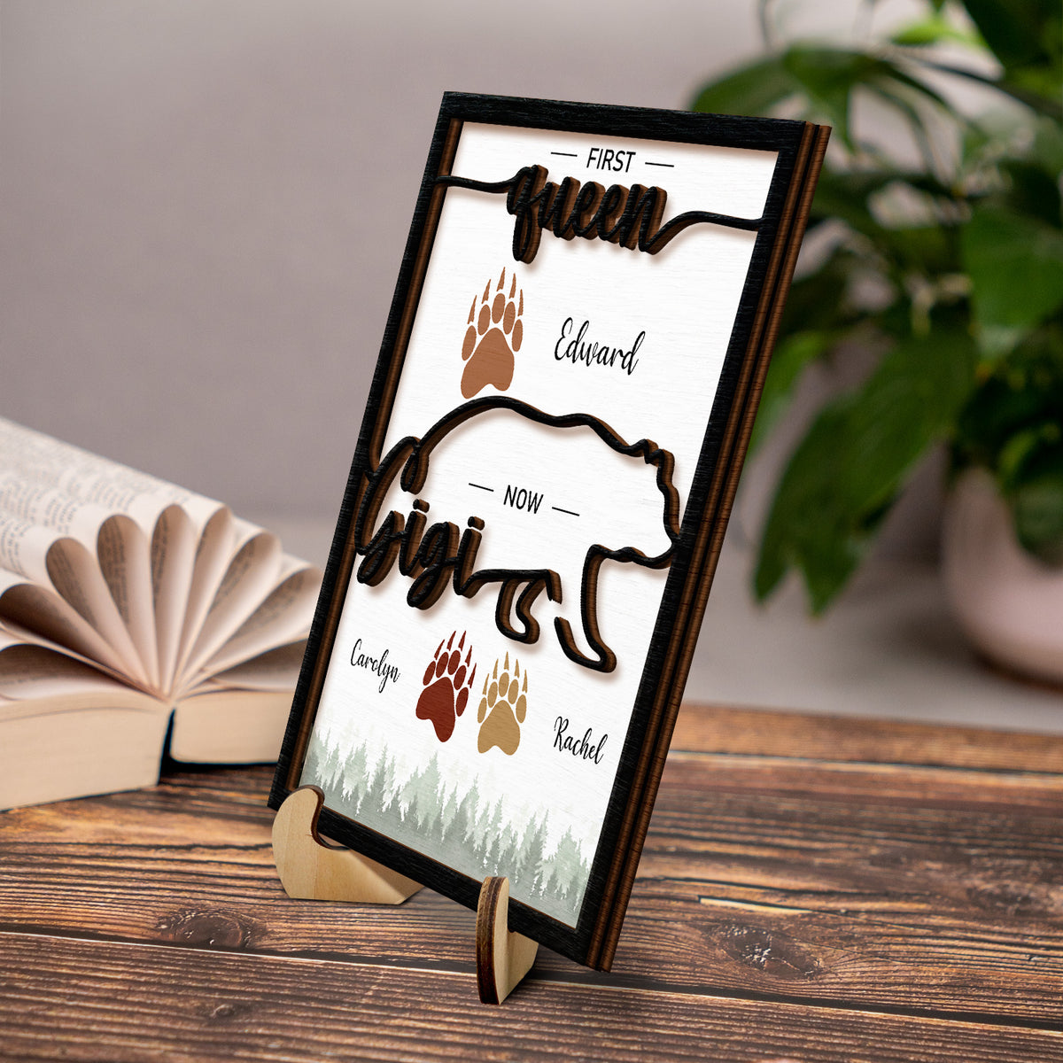 Bear Mama Nanny - First Mama Now Grandma - Personalized 2-Layered Wooden Plaque (Customized free)