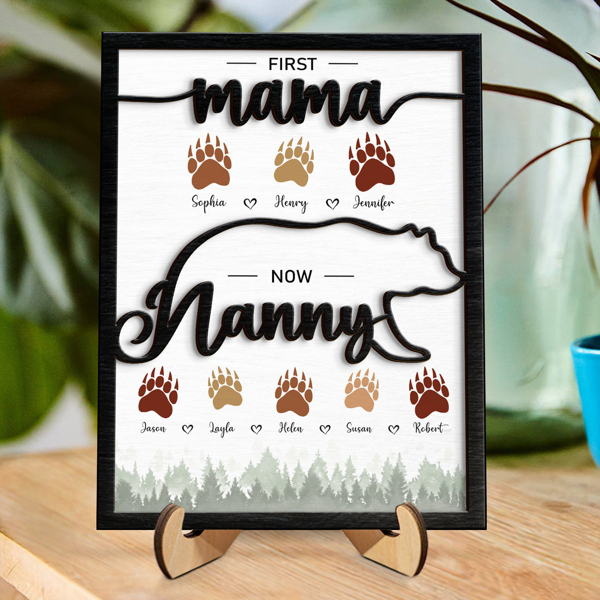 Bear Mama Nanny - First Mama Now Grandma - Personalized 2-Layered Wooden Plaque (Customized free)