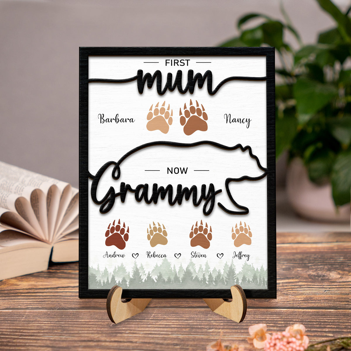 Bear Mama Nanny - First Mama Now Grandma - Personalized 2-Layered Wooden Plaque (Customized free)