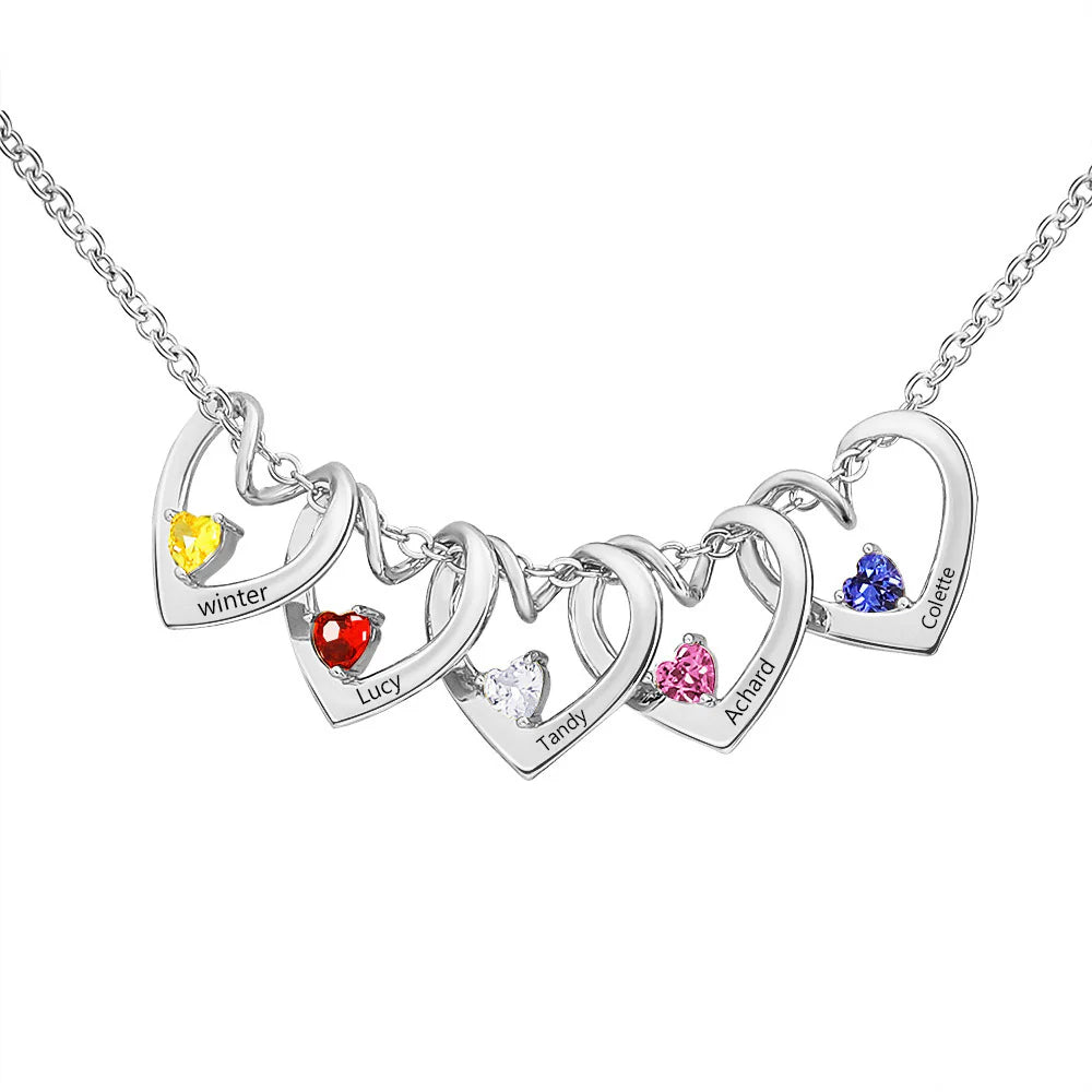 Birthstone Curved Love Engraved Necklace Mother's Day Gift (Customized free)