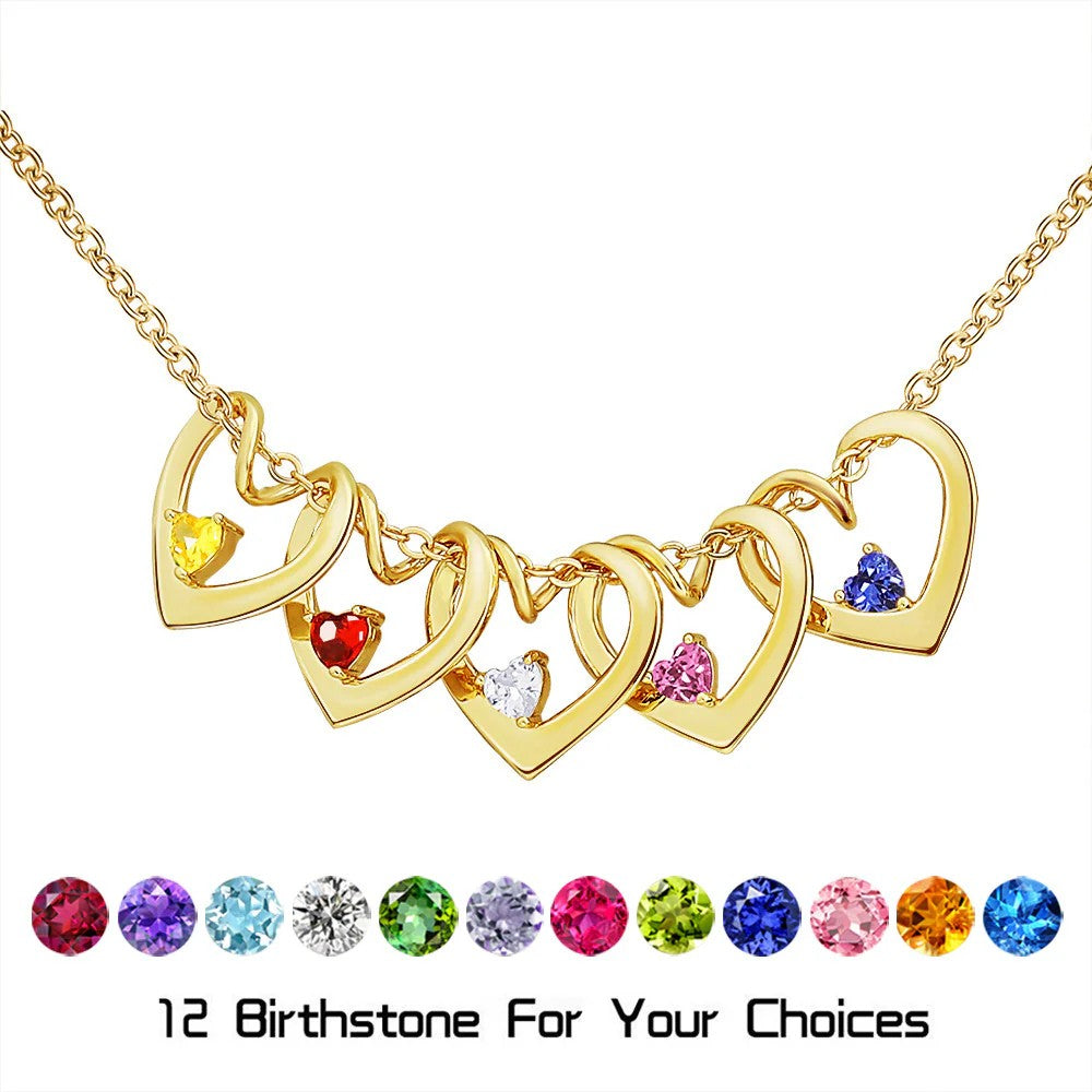 Birthstone Curved Love Engraved Necklace Mother's Day Gift (Customized free)