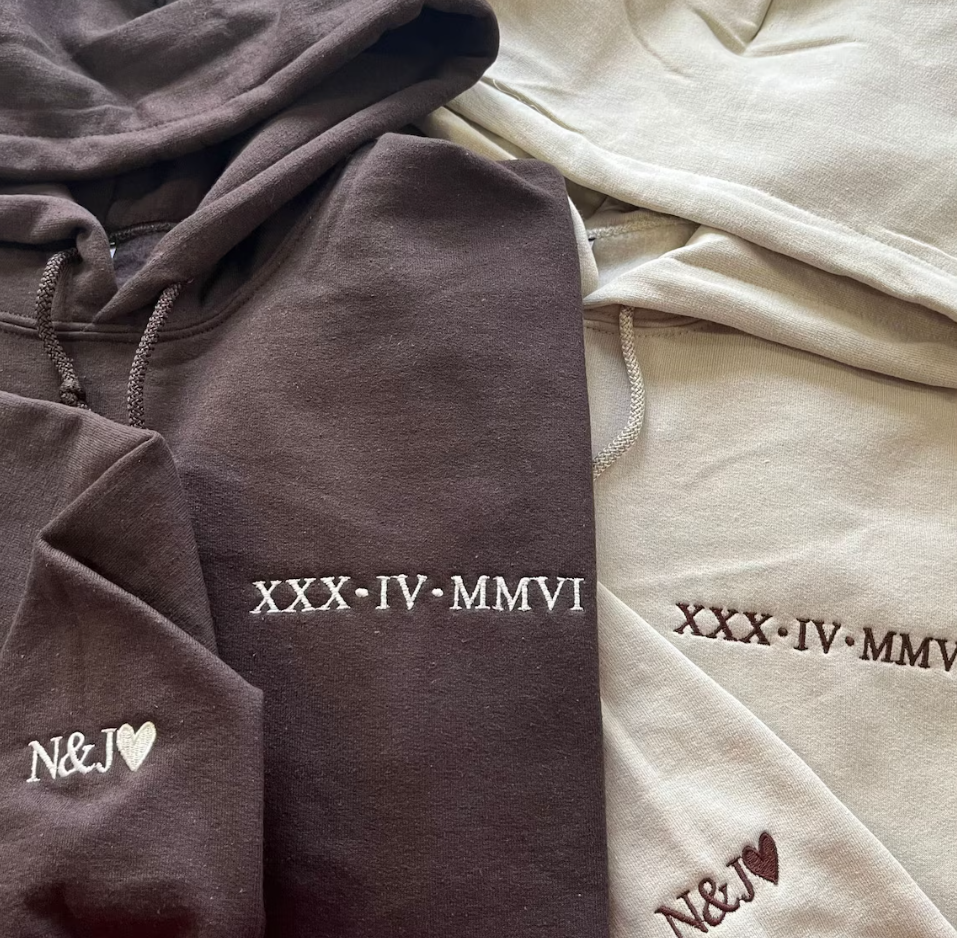 💖Custom Embroidered Roman Numeral Date Couple's Sweatshirt