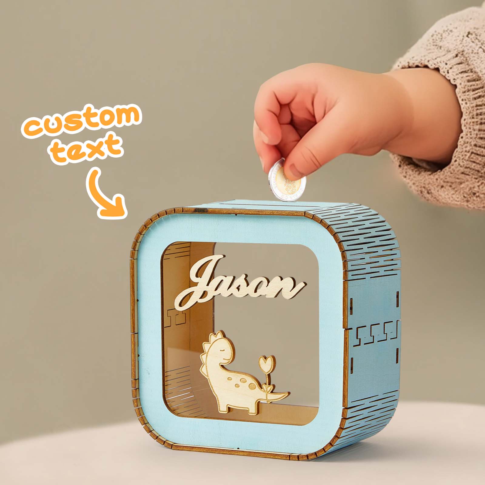 Custom Wooden Piggy Bank with Name Personalized Coin Name Bank