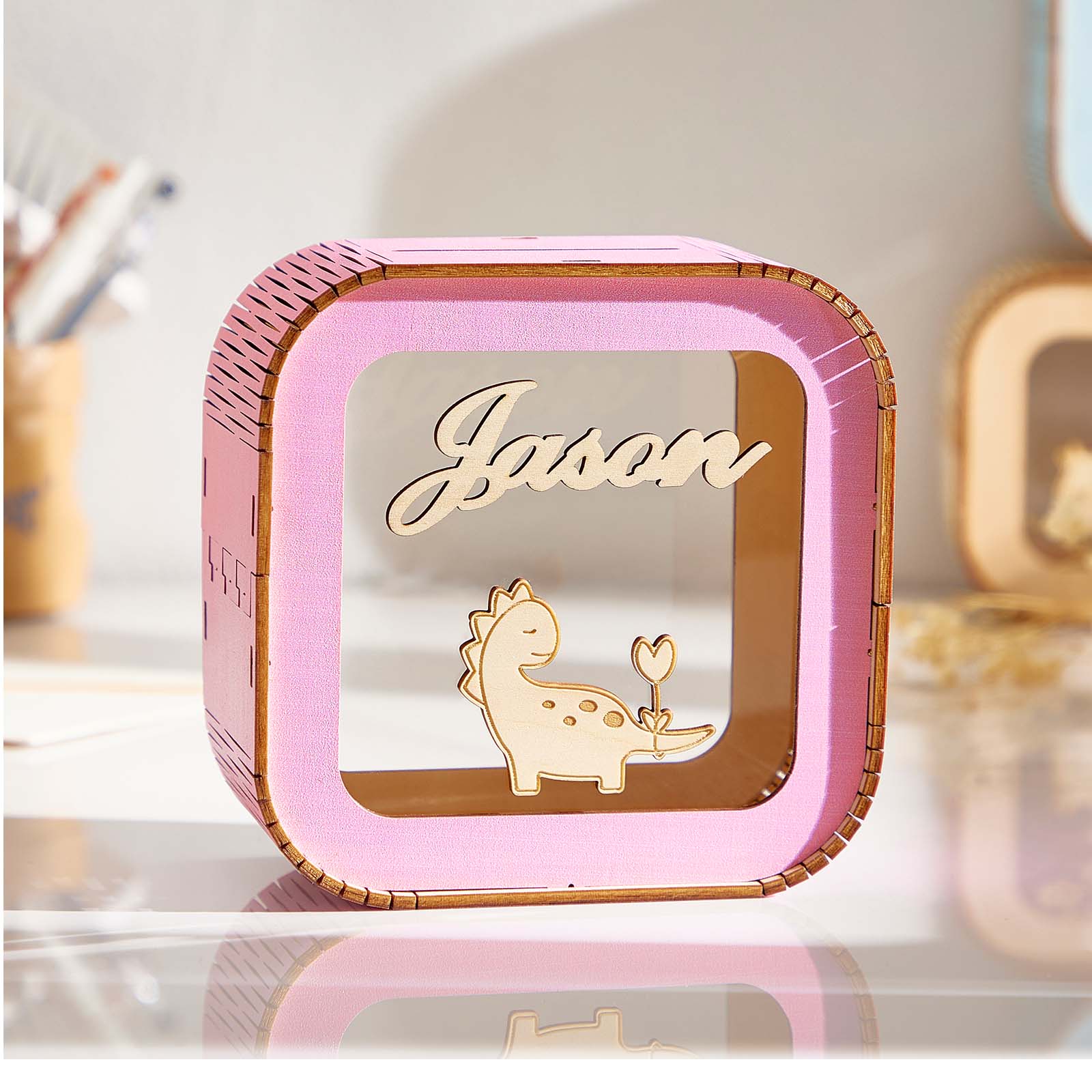 Custom Wooden Piggy Bank with Name Personalized Coin Name Bank