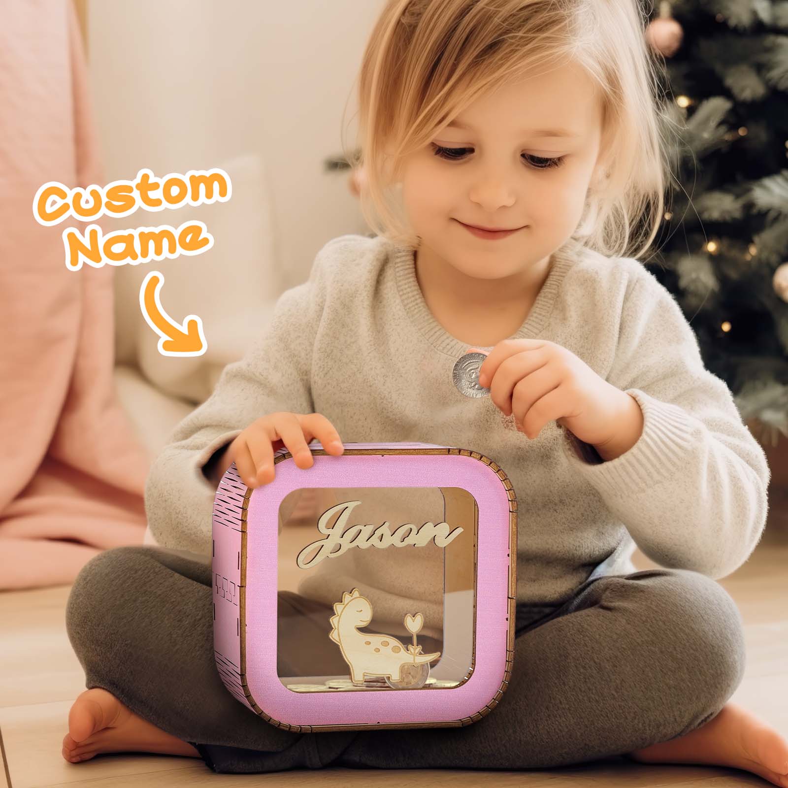 Custom Wooden Piggy Bank with Name Personalized Coin Name Bank