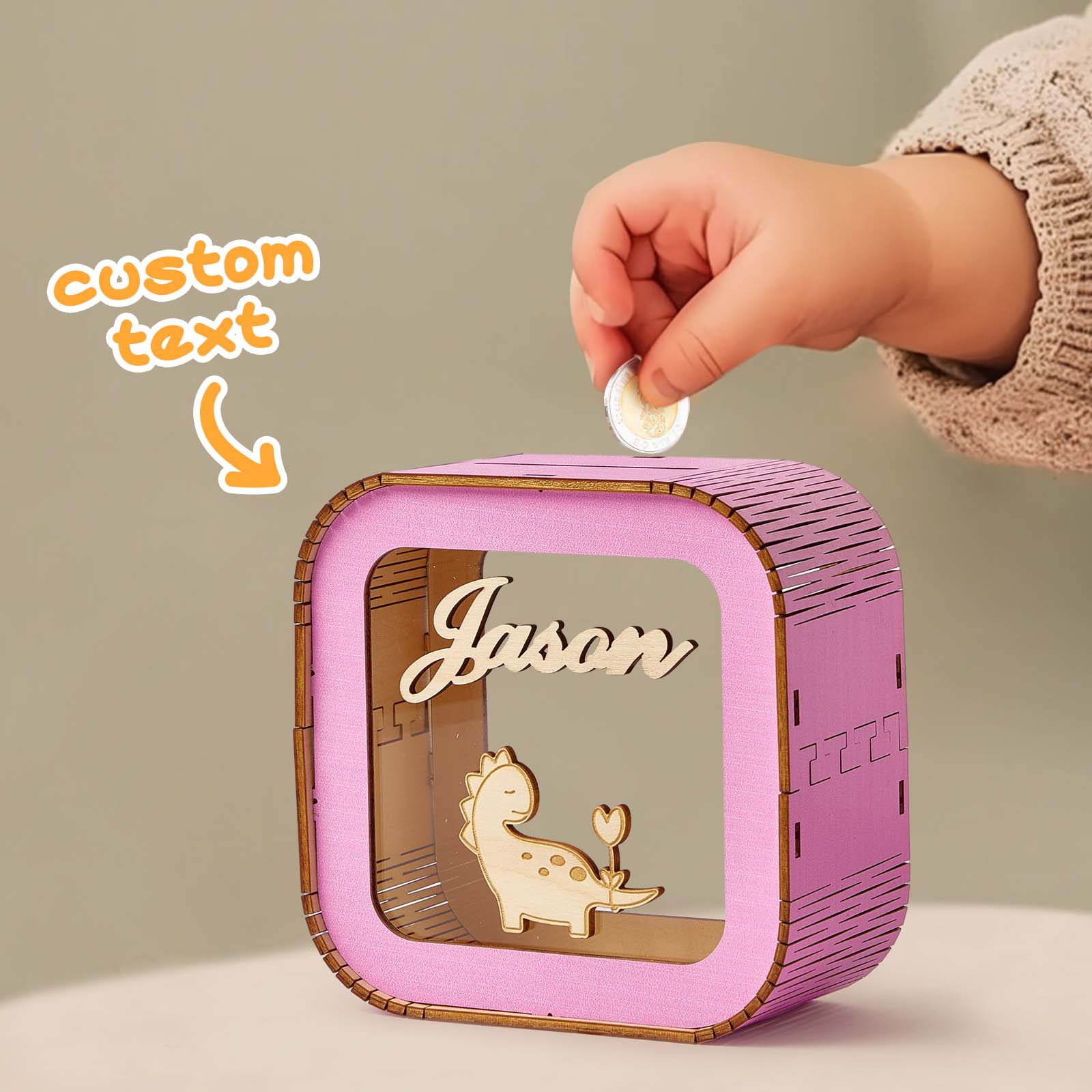 Custom Wooden Piggy Bank with Name Personalized Coin Name Bank