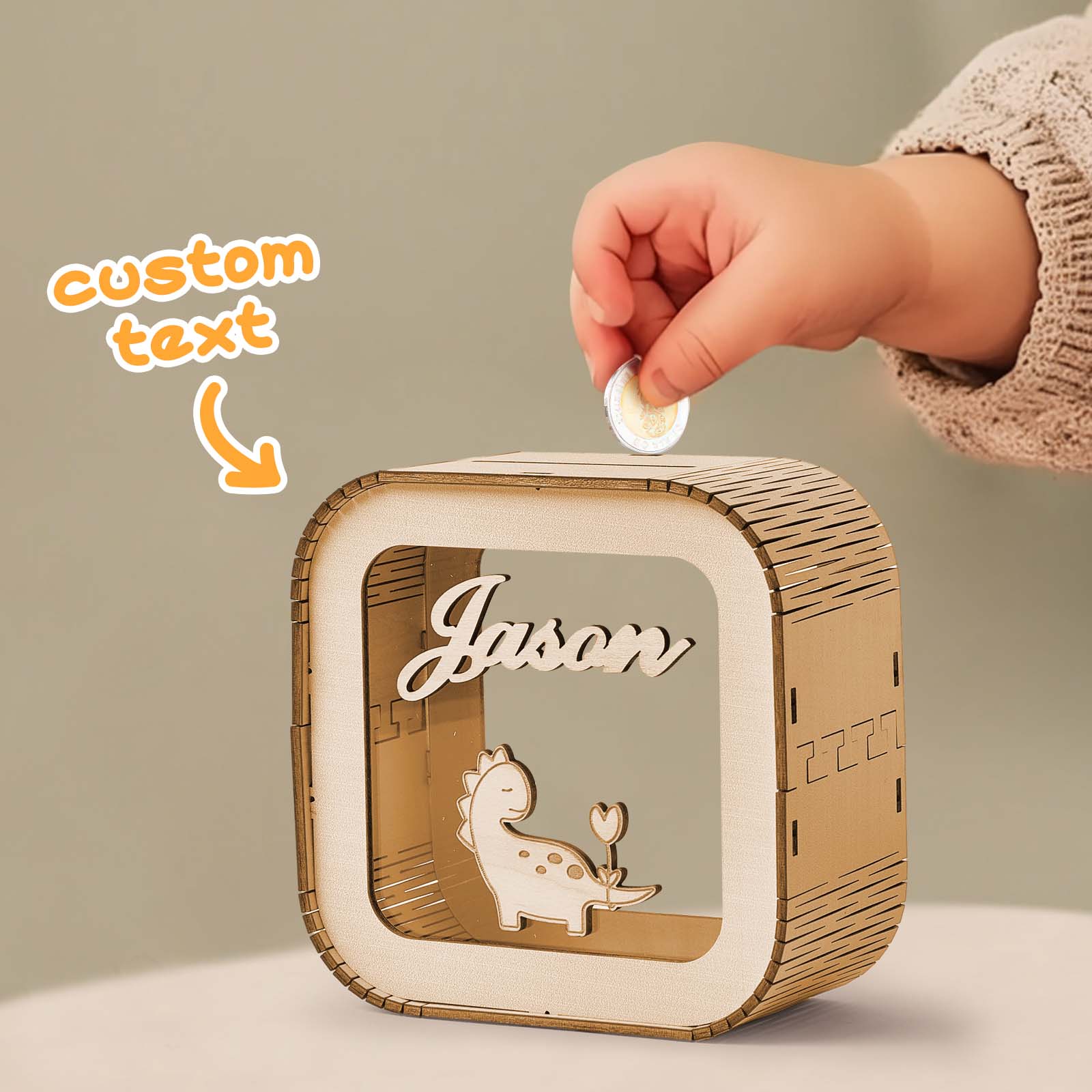 Custom Wooden Piggy Bank with Name Personalized Coin Name Bank