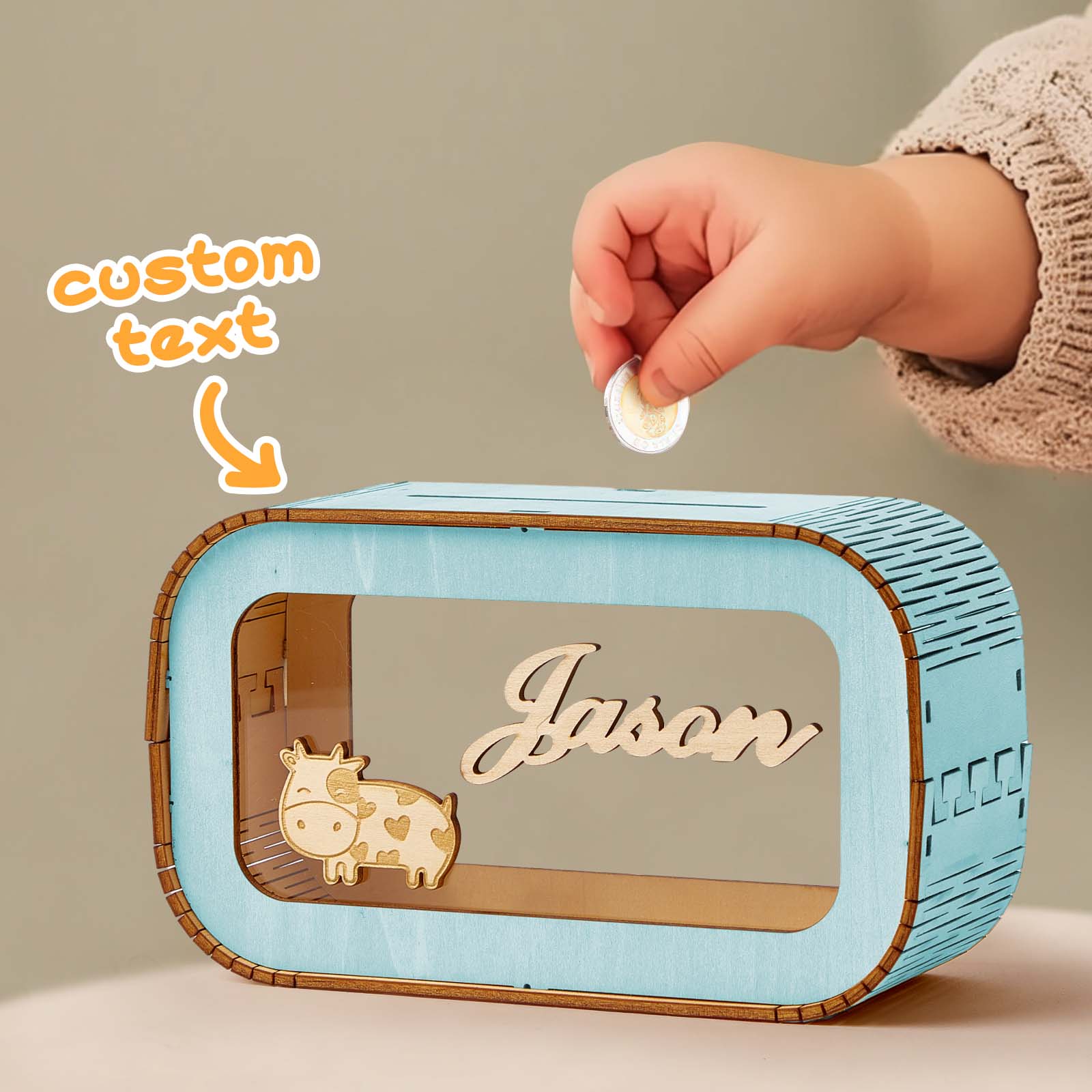 Custom Wooden Piggy Bank with Name Personalized Coin Name Bank