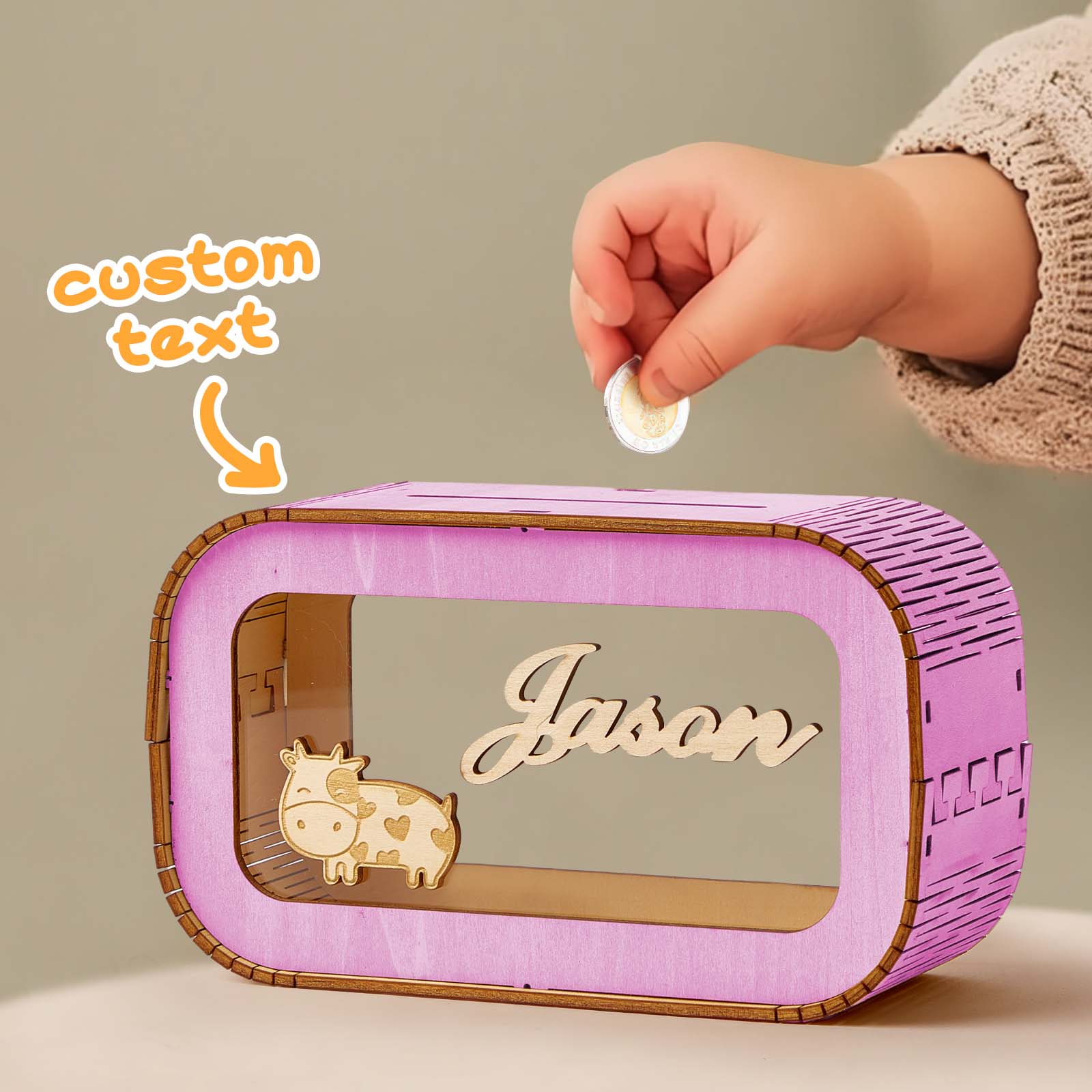 Custom Wooden Piggy Bank with Name Personalized Coin Name Bank