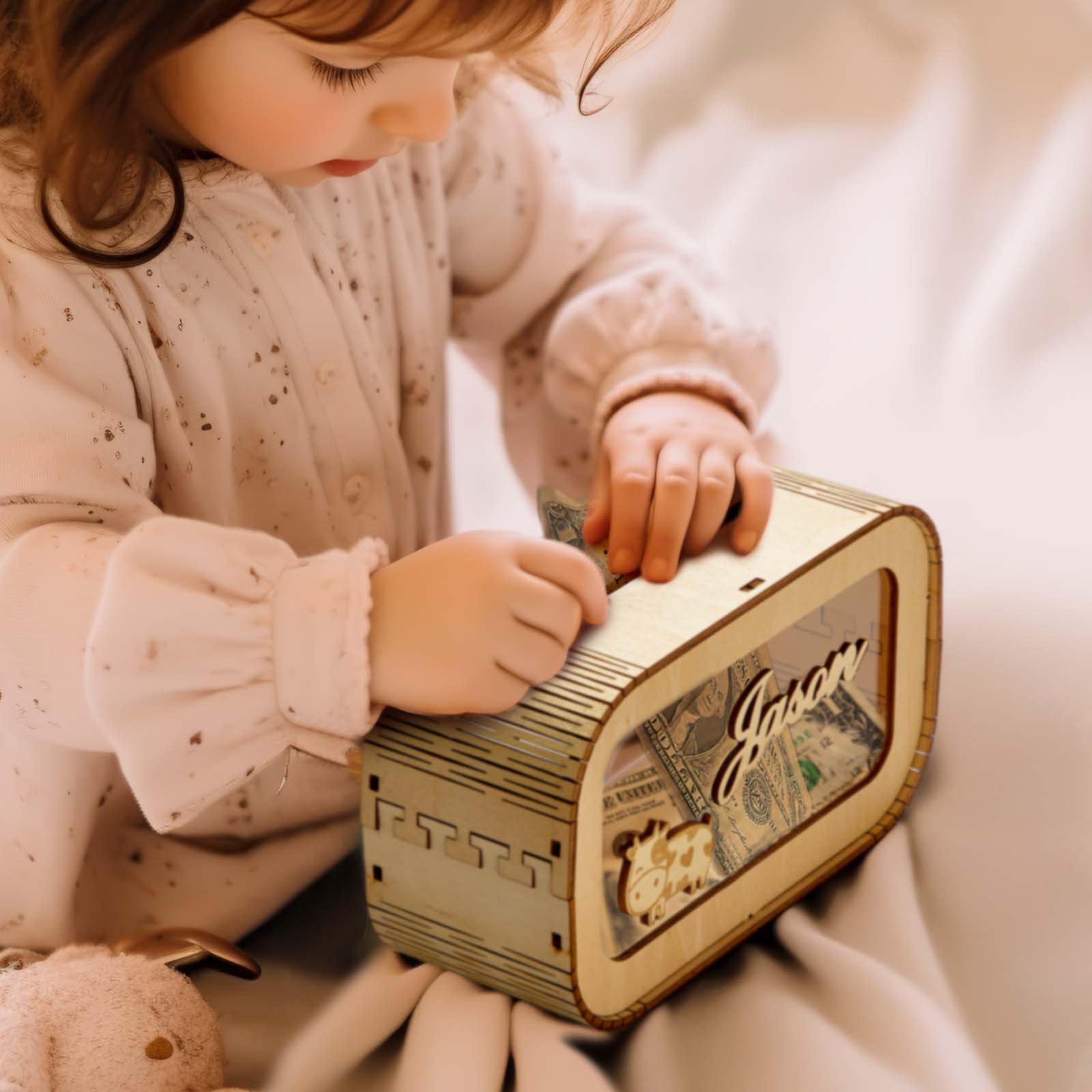 Custom Wooden Piggy Bank with Name Personalized Coin Name Bank