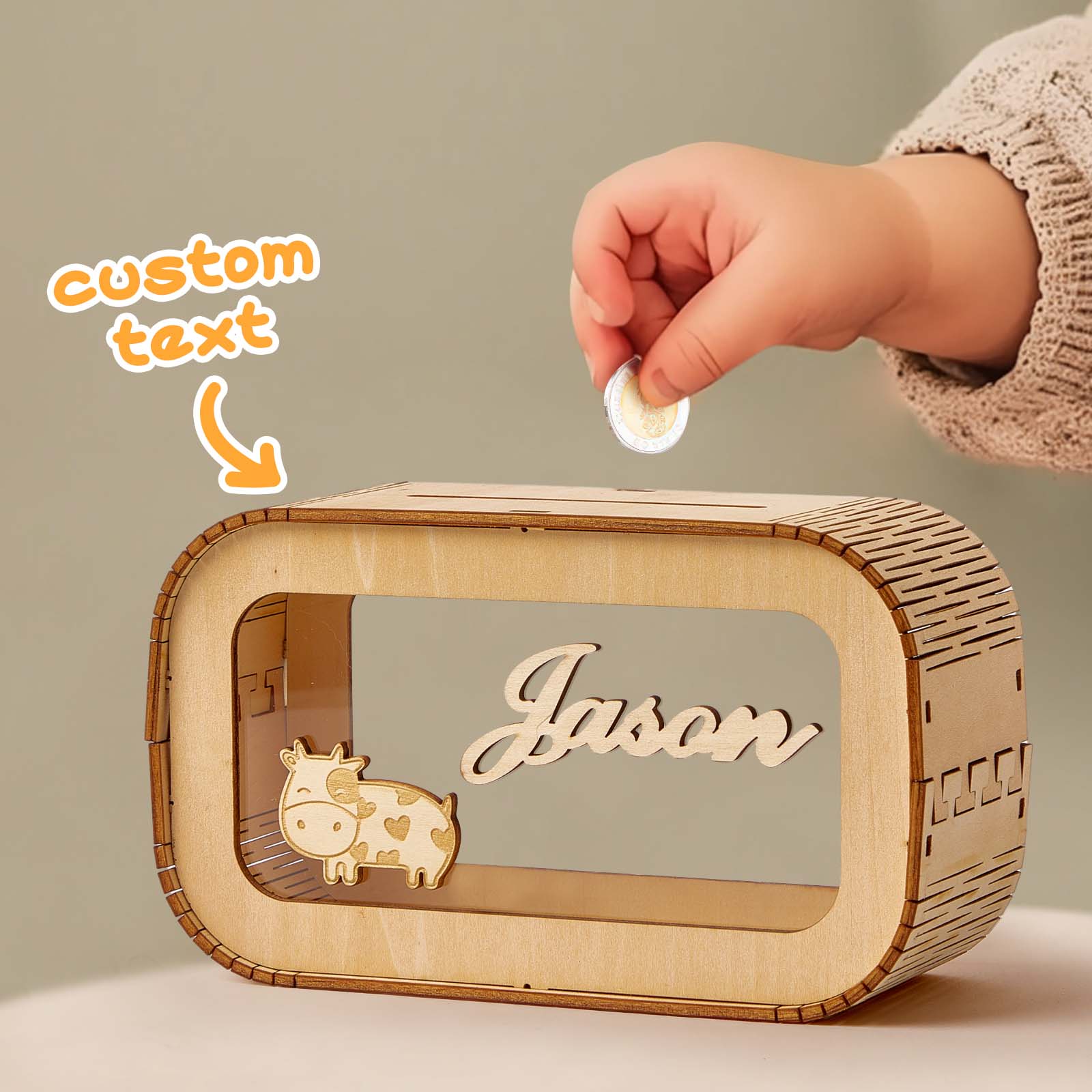 Custom Wooden Piggy Bank with Name Personalized Coin Name Bank