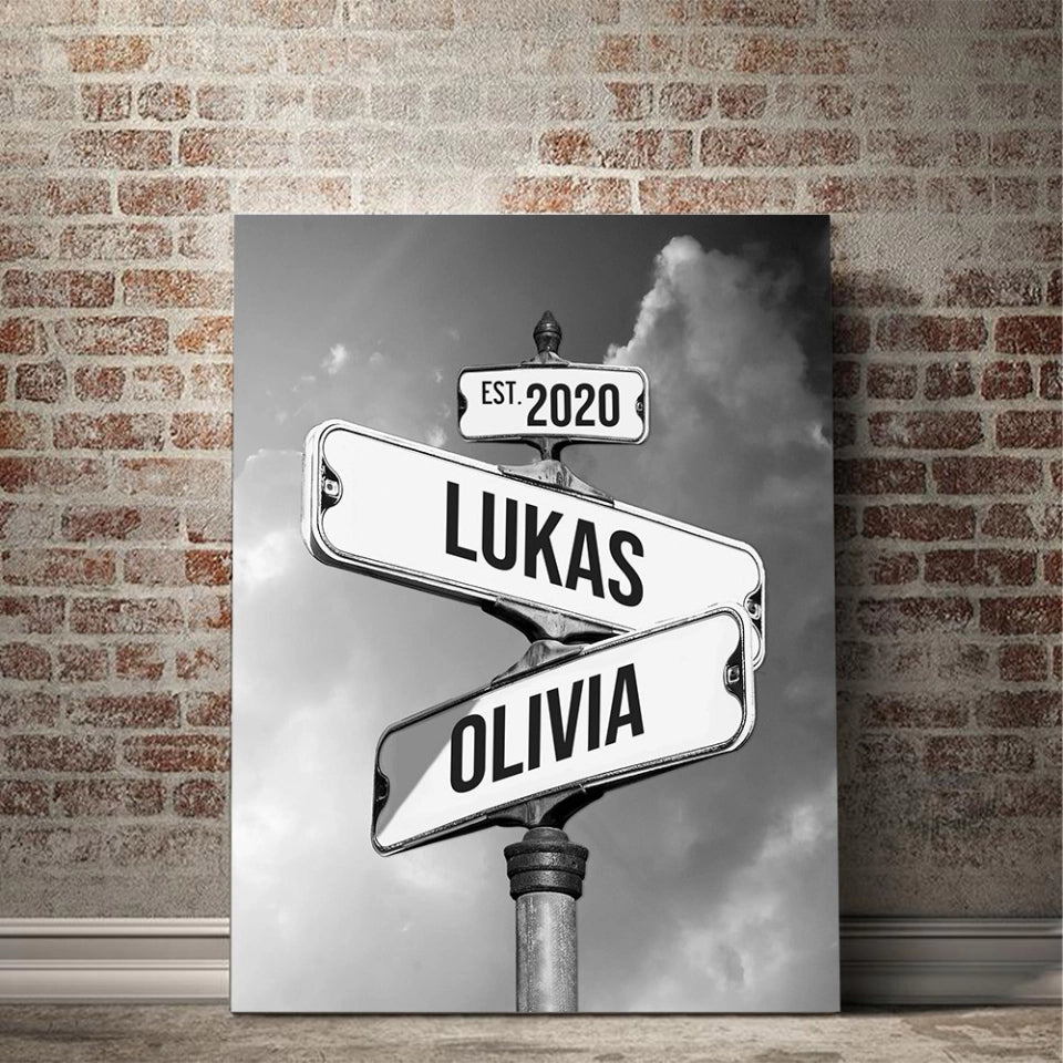 Personalized Canvas "Retro Street Sign for couples"