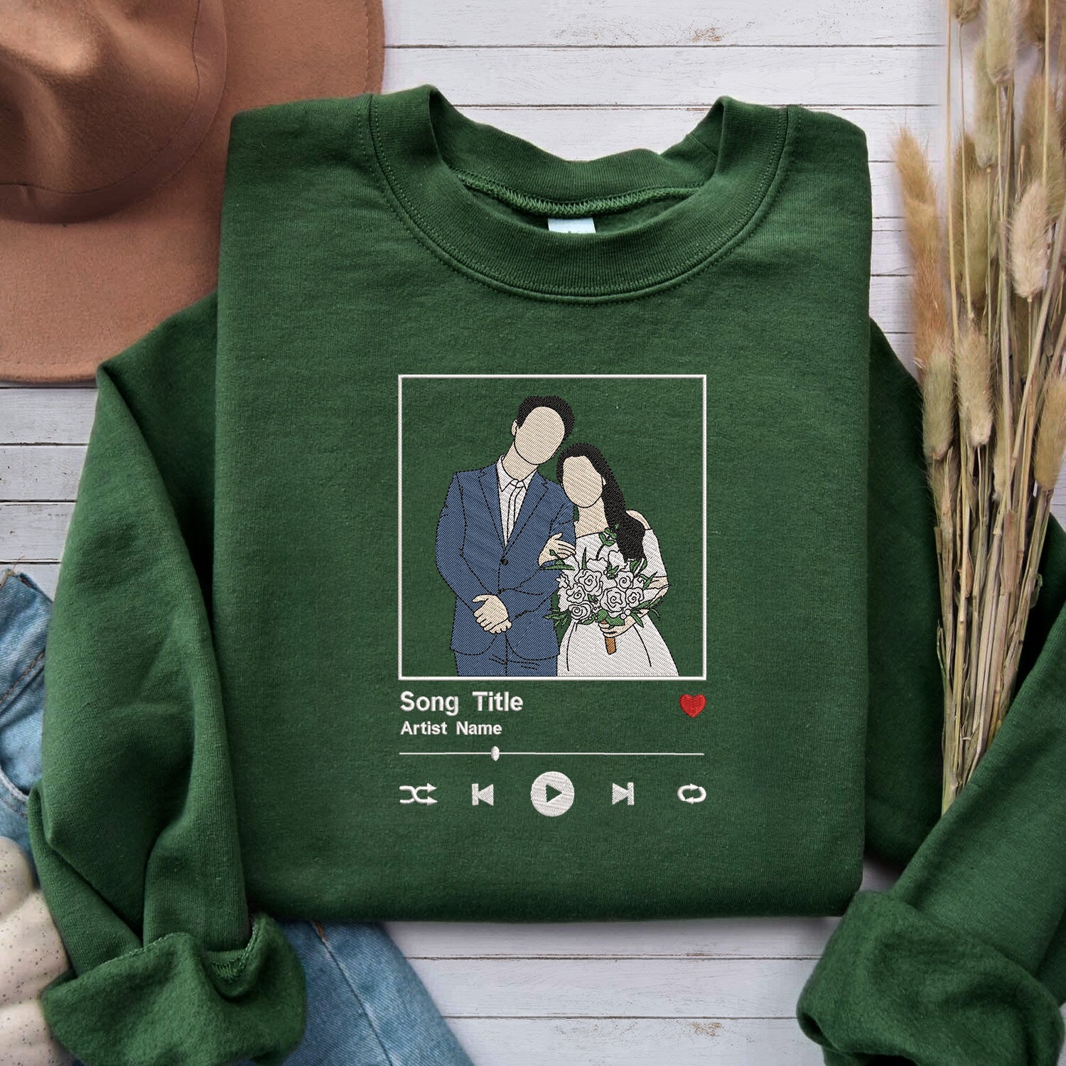 Custom Embroidered Song Album Cover Sweatshirt, Custom Embroidered Portrait from Photo Sweatshirt, Couple Portrait