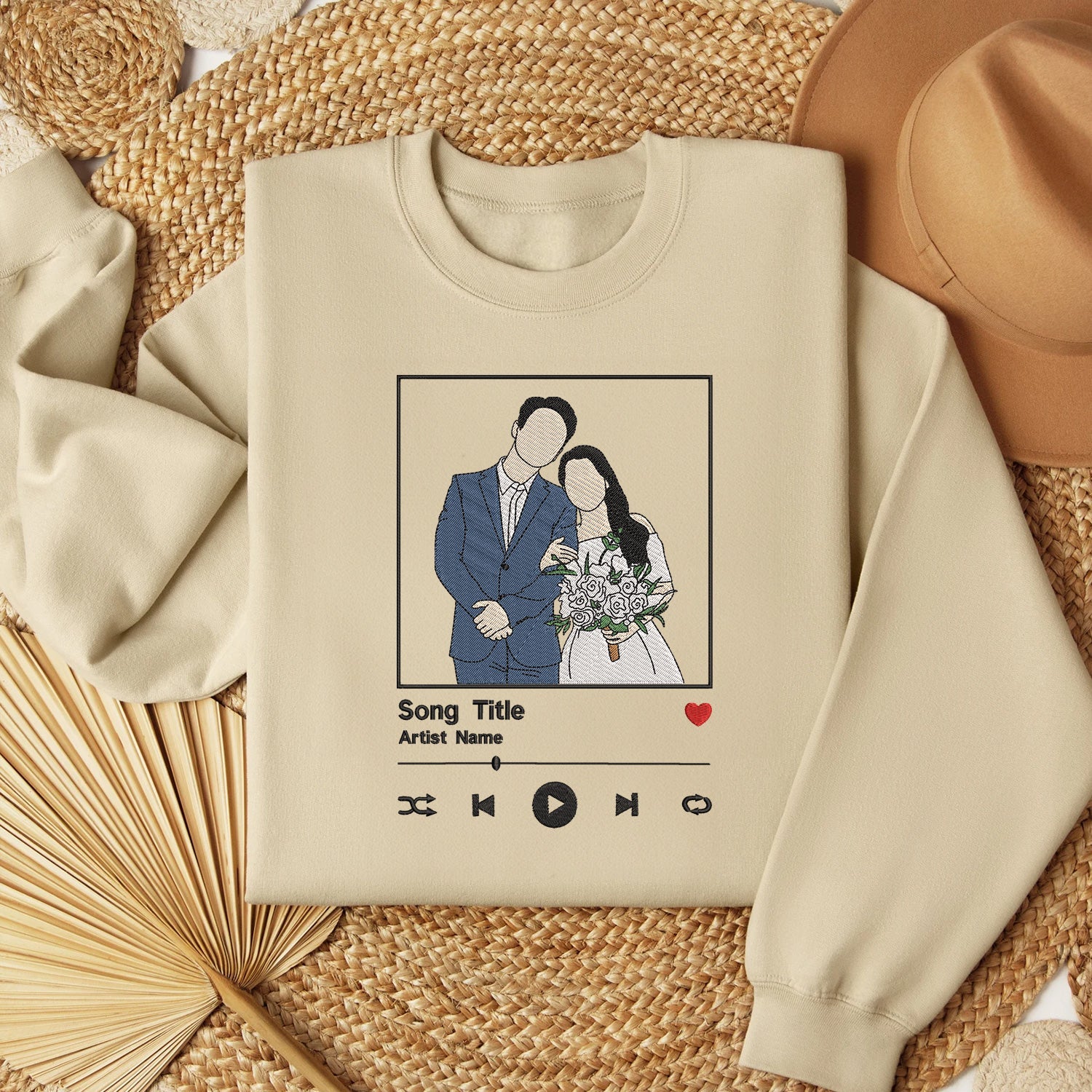 Custom Embroidered Song Album Cover Sweatshirt, Custom Embroidered Portrait from Photo Sweatshirt, Couple Portrait