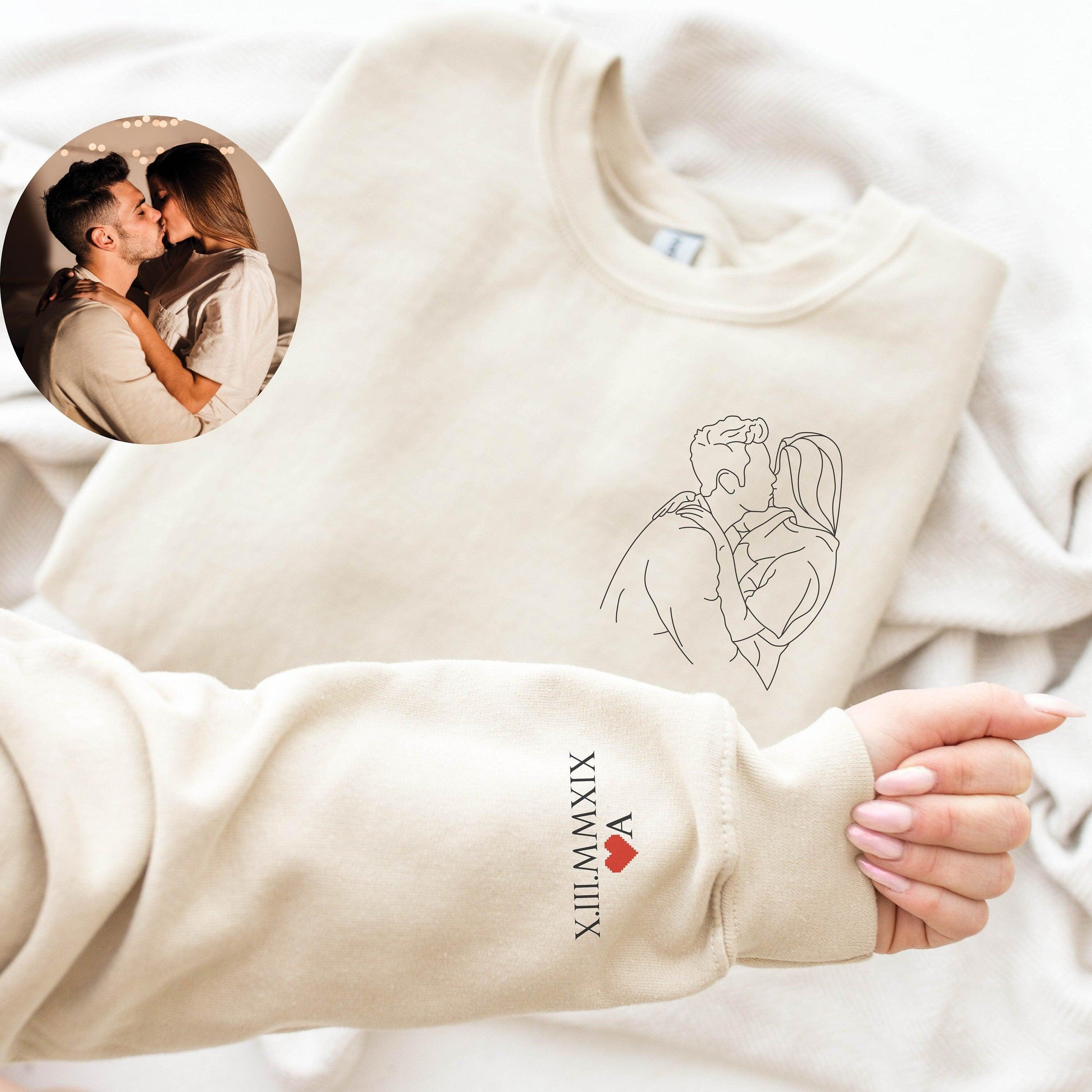 Custom Embroidered Portrait from Photo Sweatshirt Anniversary Couples Embroidred Sweatshirt