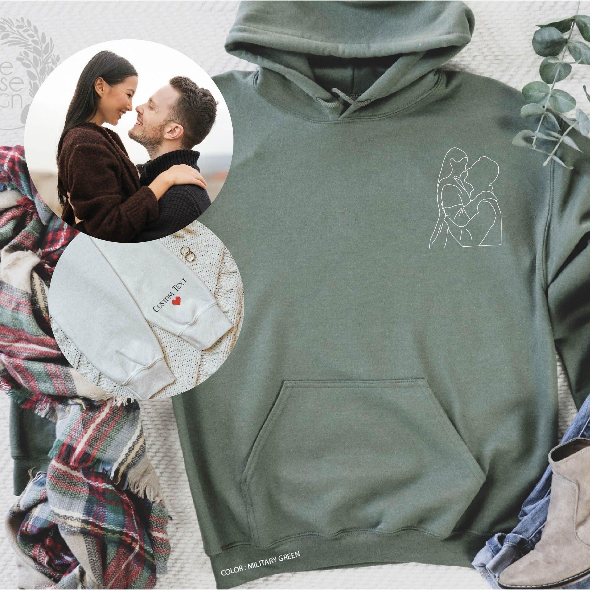 Custom Embroidered Portrait from Photo Sweatshirt Anniversary Couples Embroidred Sweatshirt