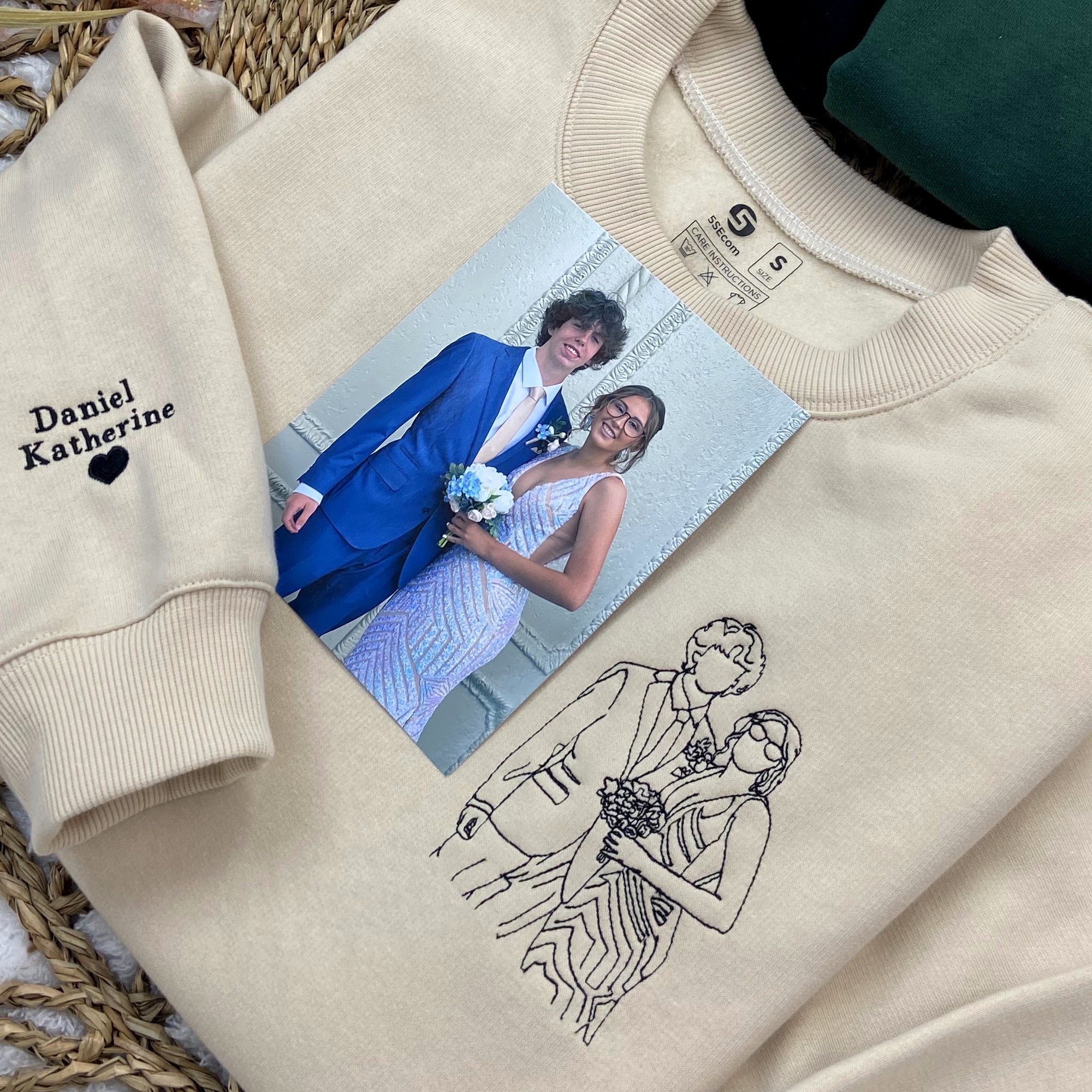 Custom Embroidered Couple Portrait Sweatshirt, Portrait From Photo Sweatshirt, Valentine's Day Gift