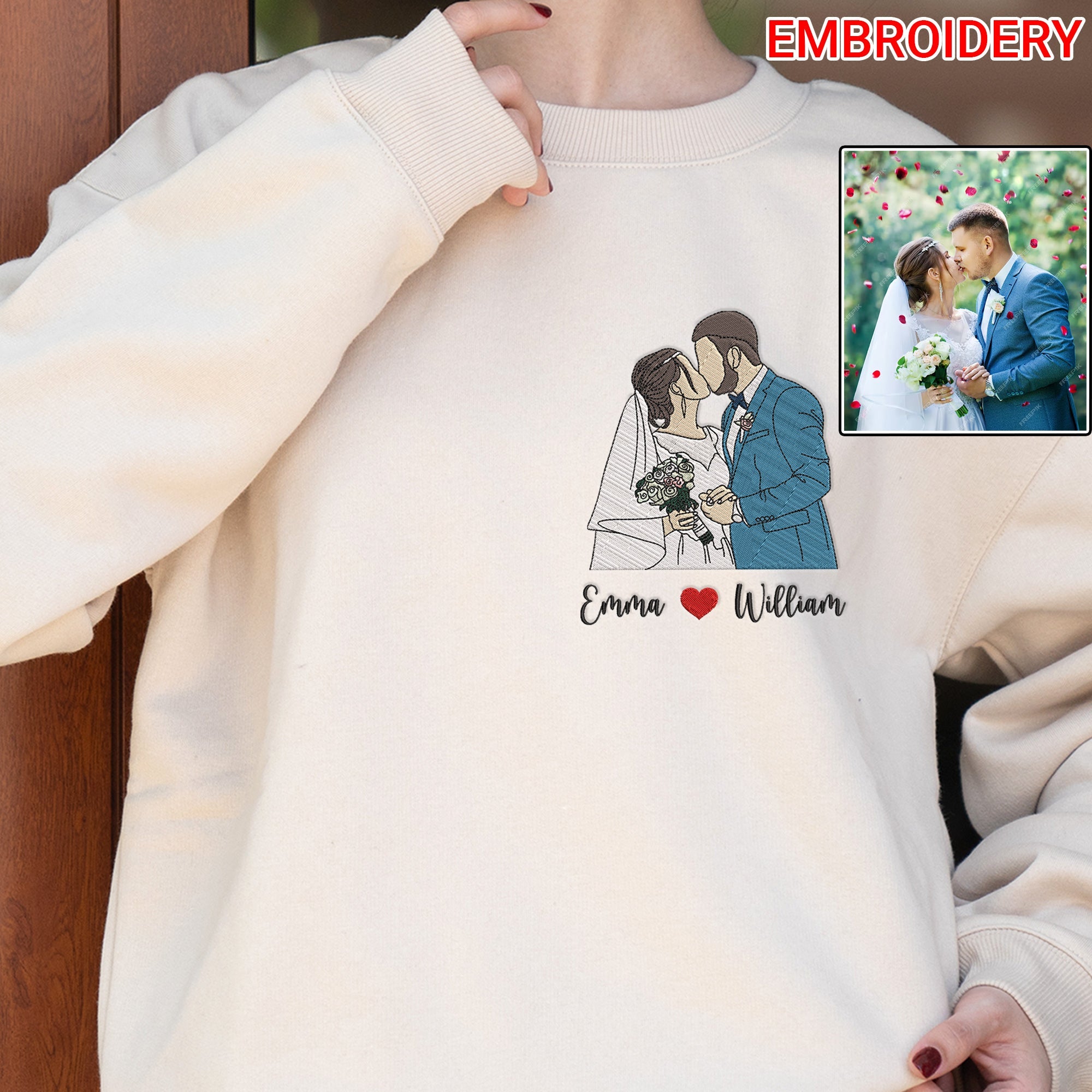 Custom Embroidered Portrait Sweatshirt from Photo, Custom Portrait Sweatshirt, Couple Portraits, Portrait from Photo, Wedding Gift, Engagement Gift