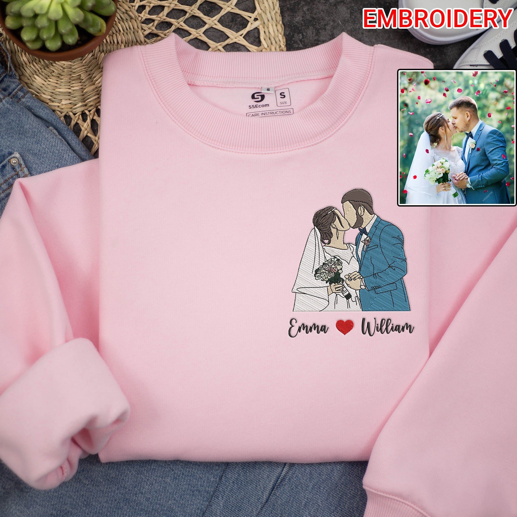 Custom Embroidered Portrait Sweatshirt from Photo, Custom Portrait Sweatshirt, Couple Portraits, Portrait from Photo, Wedding Gift, Engagement Gift