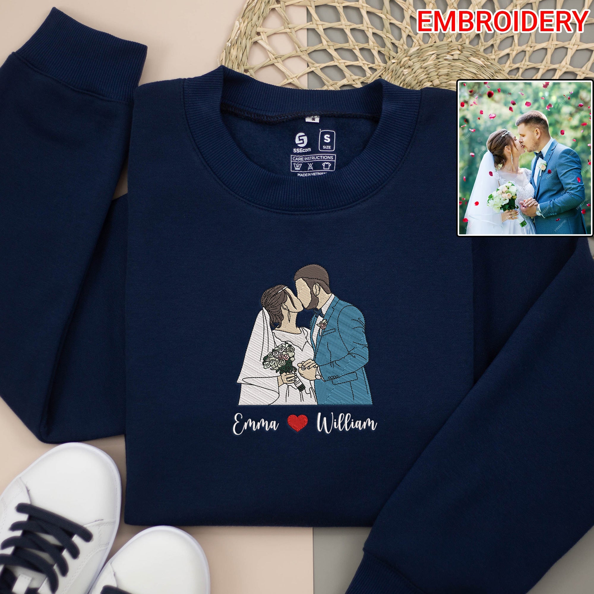 Custom Embroidered Portrait Sweatshirt from Photo, Custom Portrait Sweatshirt, Couple Portraits, Portrait from Photo, Wedding Gift, Engagement Gift