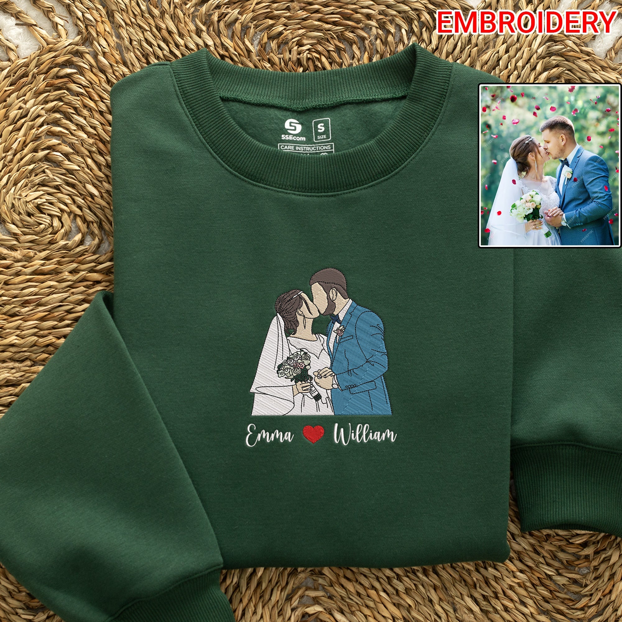 Custom Embroidered Portrait Sweatshirt from Photo, Custom Portrait Sweatshirt, Couple Portraits, Portrait from Photo, Wedding Gift, Engagement Gift