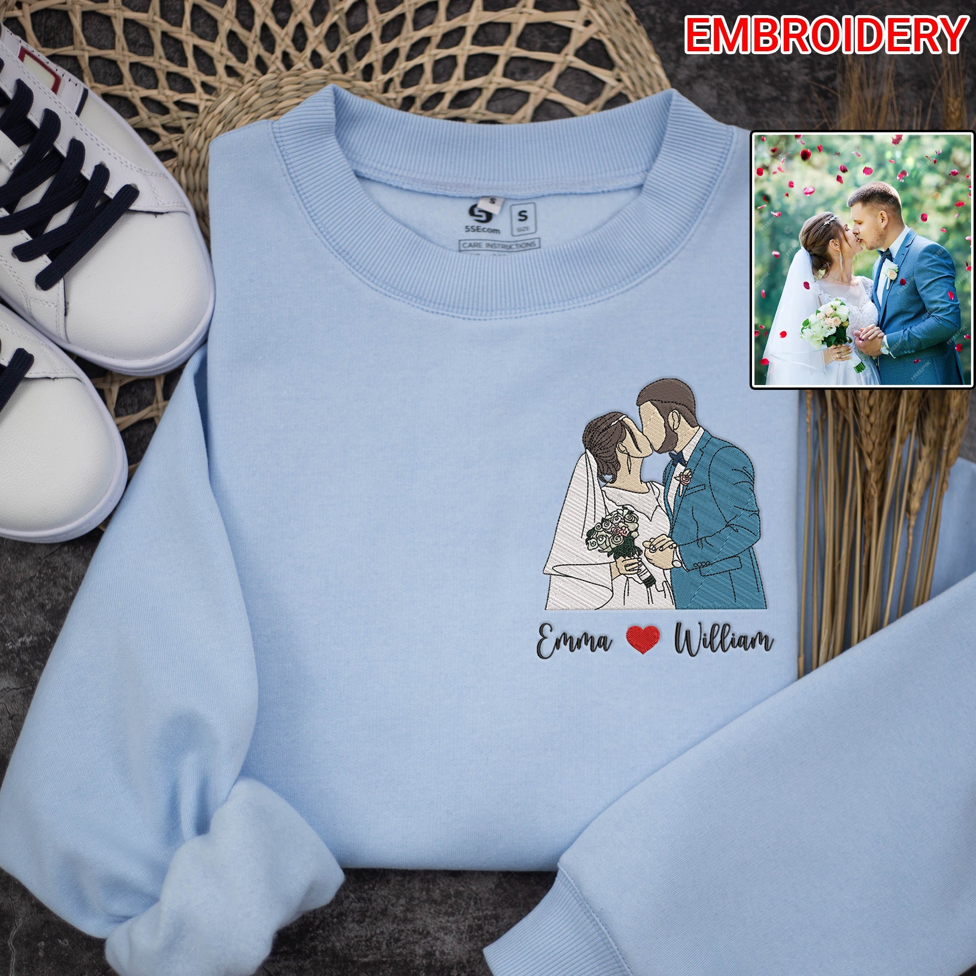 Custom Embroidered Portrait Sweatshirt from Photo, Custom Portrait Sweatshirt, Couple Portraits, Portrait from Photo, Wedding Gift, Engagement Gift