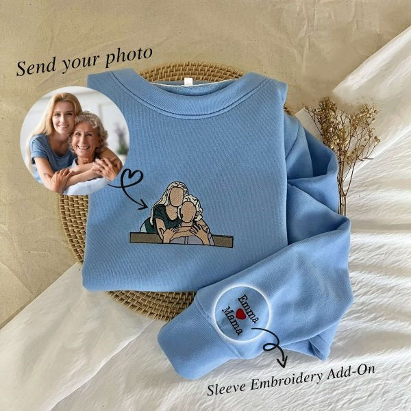 Custom Mama & Daughter Portrait Embroidered Crewneck