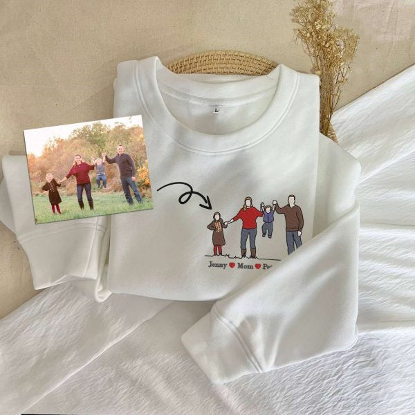 Personalized Family Portrait Embroidered Crewneck – Customizable and Cozy