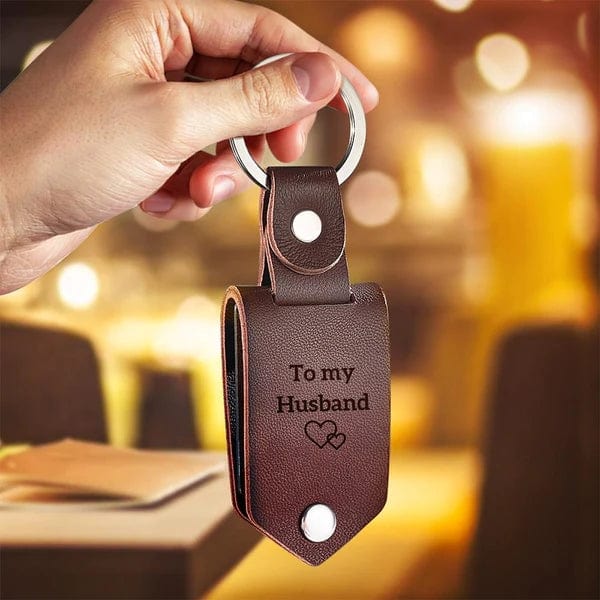 Custom Leather Photo Text Keychain Anniversary Gift For Couple