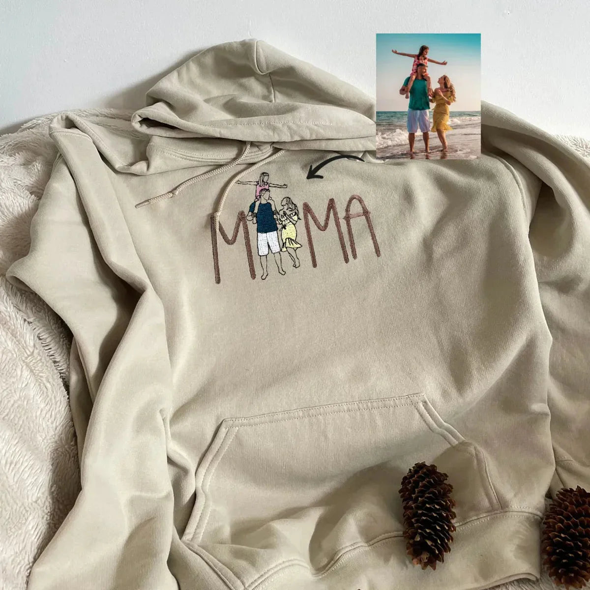 Custom Mama in Family Portrait Photo Full Embroidered Sweatshirt